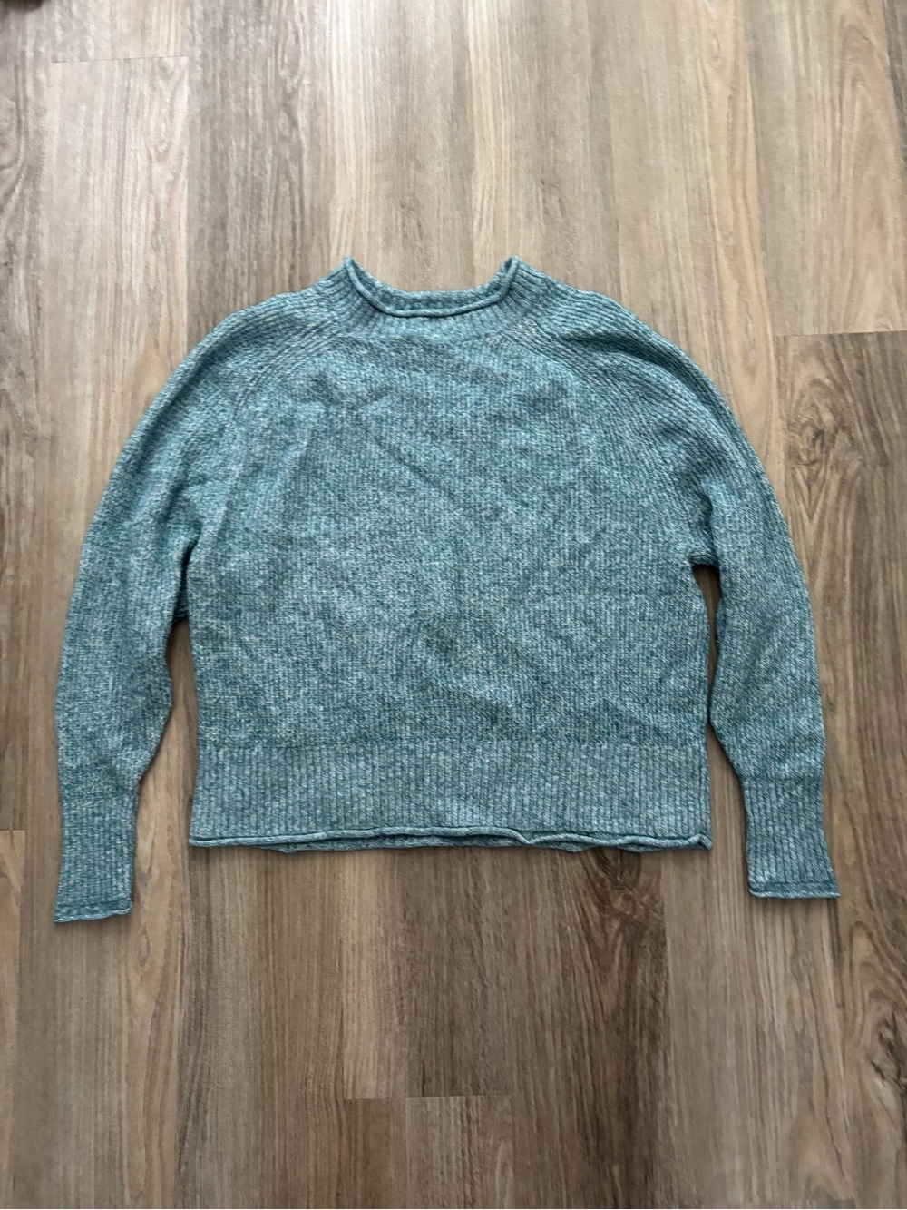 Women’s Cozy Crewneck Sweater in Heather Teal Loft Size M